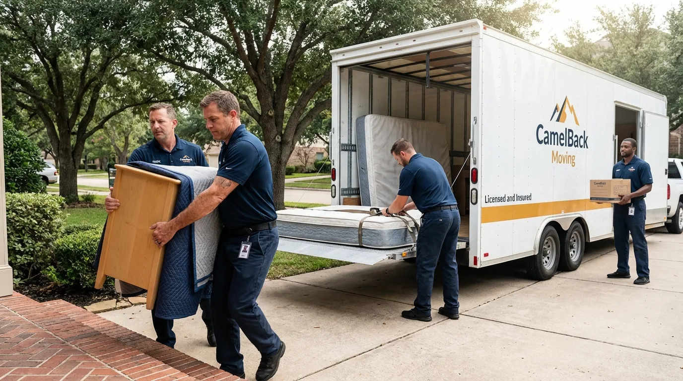 Crew loading residential truck for cross-state move from Crosby, MN