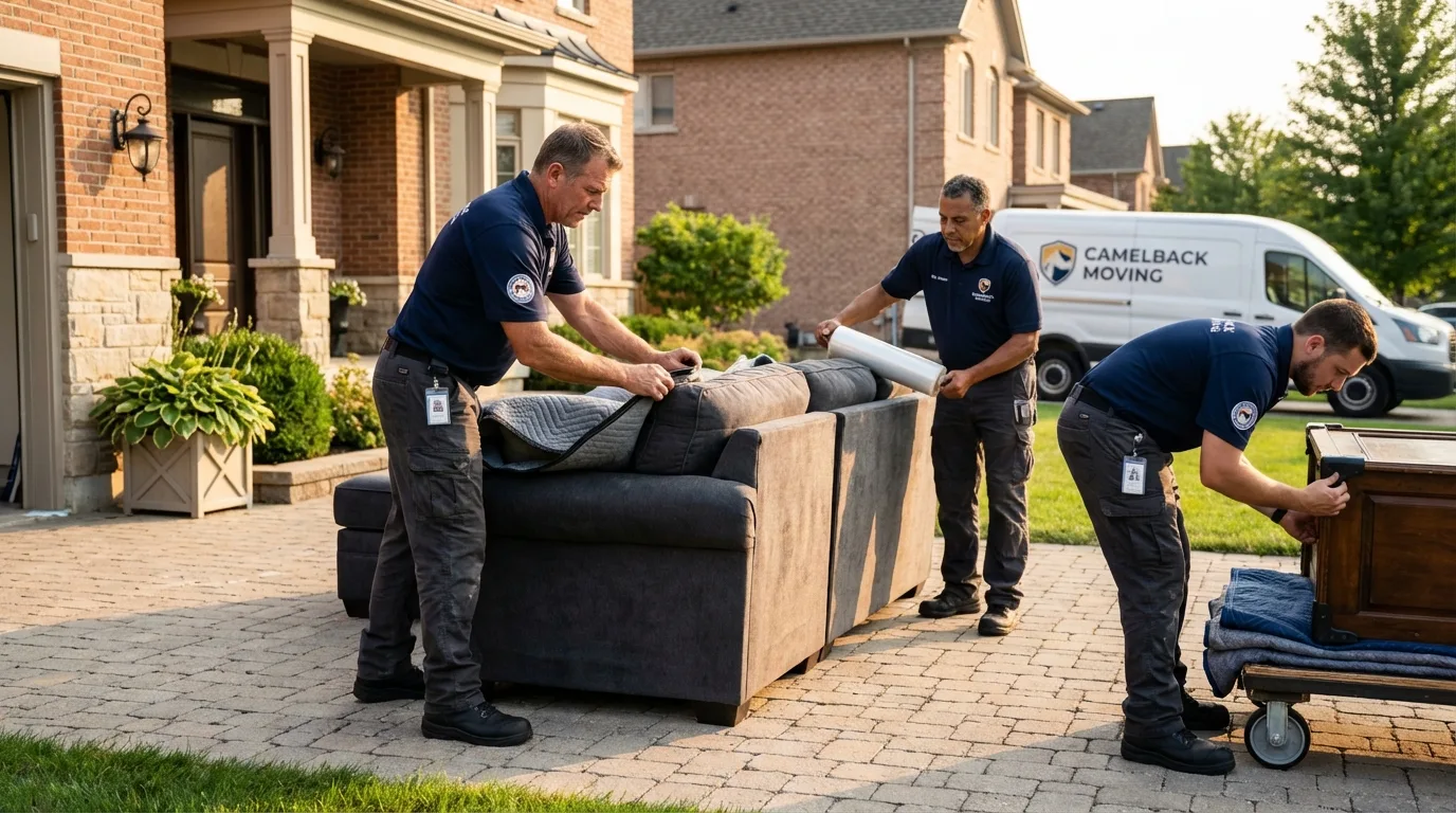 Large estate moving crew wrapping furniture in Crosby, MN